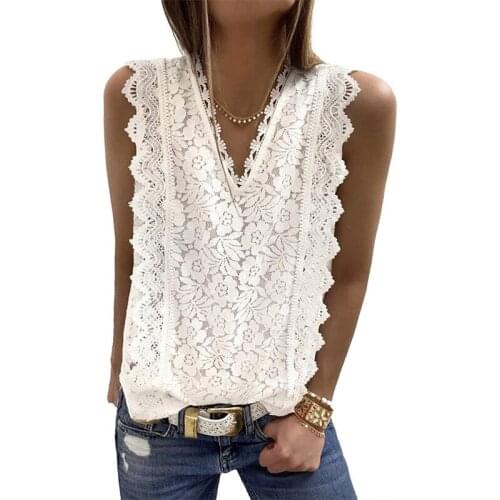 White Crop Top Womens Clothing T-shirt Crop Tops Sexy Sleeveless Shirts V-neck Lace Ves Female Tank Top Casual Shirt Summer 2021