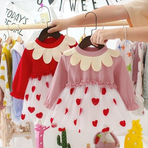 Spring Autumn Newborn infant Baby Dress Cotton Toddler Dress Floral Heart Yarn Party Dresses for Girls Fashion Baby Girl Clothes