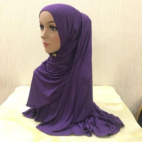 H073 high quality soft jersey glitter scarf pull on modal headscarf womens hijab islamic female shawl