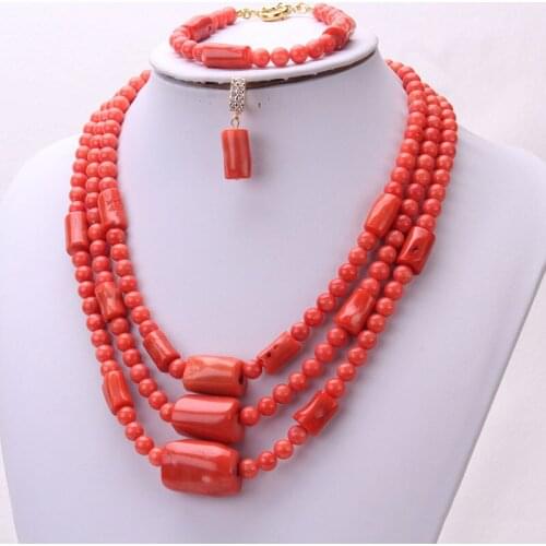 4UJewelry Nigerian Coral Beads Necklace Jewelry Set African Jewelry Set 2021 Earrings Bracelet Necklace Set
