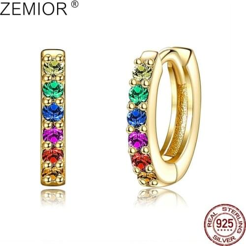 ZEMIOR 925 Sterling Silver Earrings For Women Colorful Crystal Rainbow Hoops Earrings Wedding Engagement Fine Jewelry Hot Sale