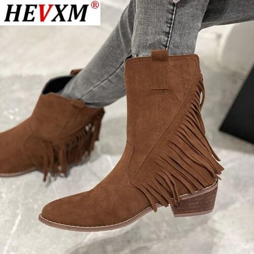 Fashion Fringed Women Boots Winter Warm Ankle Boots Ladies Low-heeled Pointed Toe Shoes Woman Cowboy Knight Botas Mujer
