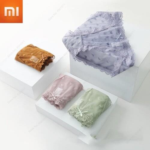 Xiaomi Women Sexy Ice Silk Underpants Ladies Lace Cotton Crotch Antibacterial Low Waist Girl Triangle Shorts Head Female Panties