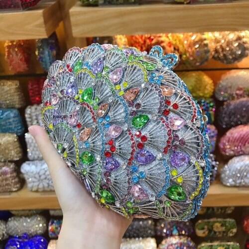 Women Multicolor diamonds luxurious evening bags red messenger bags chain shoulder handbags clutch purse wedding crossbody bags