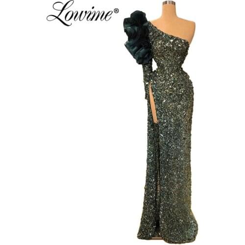 Elegant One Shoulder Green Mermaid Evening Dress Sequins Prom Dresses Saudi Arabia Robe De Soiree Aibye Vestidos De Fiesta 2020