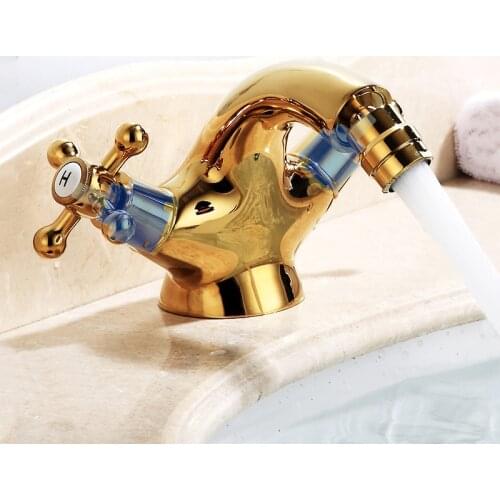 Gold Toilet Bidet Faucet Adjustable Aerator Anal Cleaning Bathroom Basin Sink Tap Deck Mount Double Handle Cold Hot Water Mixer