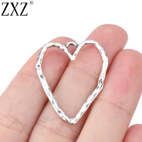 ZXZ 10pcs Tibetan Silver Hammered Open Heart Charms Pendants for DIY Necklace Jewelry Making Accessories