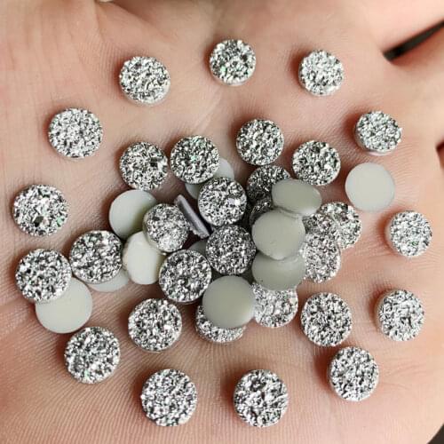 100PCS 8mm silver Mineral Surface Resin Rhinestone Flatback Stone DIY Wedding Decoration Crafts handcraft Beads made