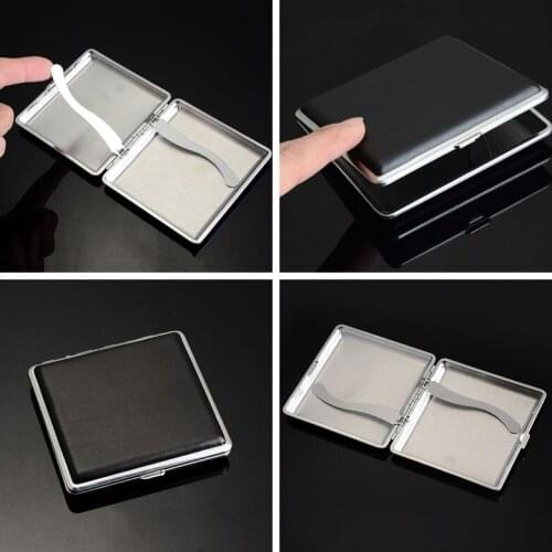 20 Sticks Classic Leather & Alloy Case Box Metal Holder Container Personalized Automatic Box For Lighter