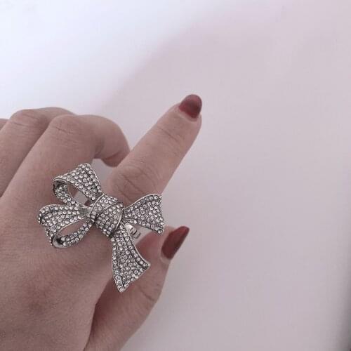2020 New Trendy Exaggerate Crystal Bow-knot Charm Rings For Women Korean Fashion Statement Rings Female Jewelry anillos gifts
