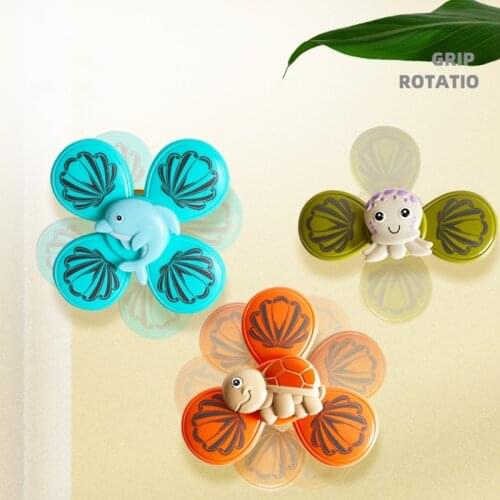 3Pieces Suction Cup Spinner Bath Toy Bathtub Spinning Educational Water Playing Toy Shower Highchair Toy for Infant Baby
