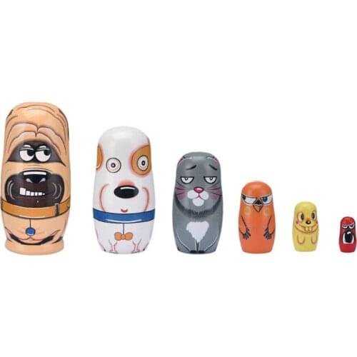 6 Layers Lovely Animals Russian Nesting Doll Wooden Handmade Painted Dolls High Quality Craft Toys