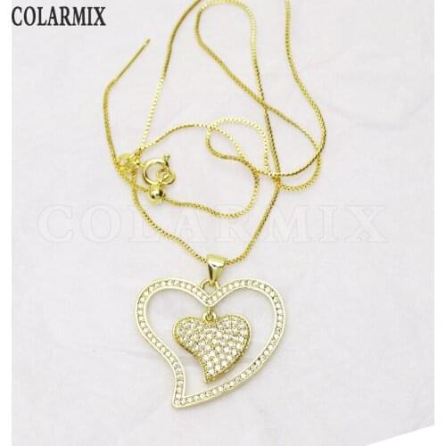 8Pcs Zircon Heart Necklace Shape pendant Necklace Heart shape jewelry chain Box chain Necklace jewelry Women Bracelet 8373