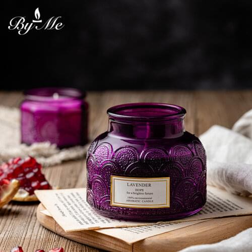 Aromatherapy Candle with Embossed Glass Jar Scented Candle Eco-Friendly Wax Lavender Vanilla Long-Lasting 40 Hours/16 oz