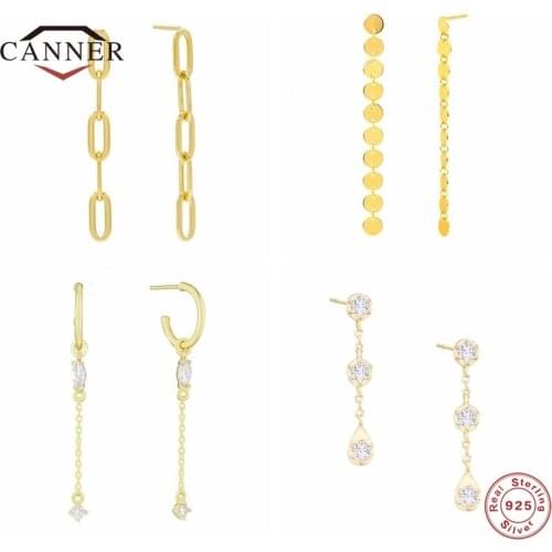 CANNER 925 Sterling Silver Zircon Pendant Chain Tassel Semicircle Drop Earrings For Women Piercing Earring Jewelry Pendientes