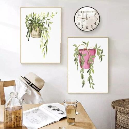 Nordic Bonsai Watercolor Green Leaf Plant Canvas Painting Wall Art Picture Home Decor For Kitchen Bedroom Poster And Print