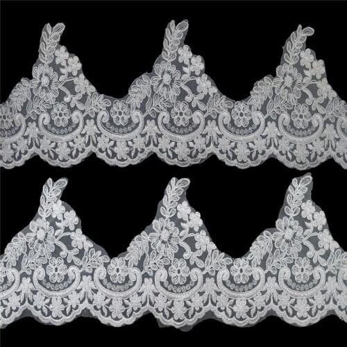 BRISTLEGRASS 1 Yard Embroidered Flower Vine Tulle Mesh Lace Trim Applique Patches Bridal Wedding Dress Costume DIY Sewing Crafts