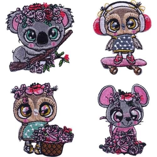 Babies Clothes Iron on Patches Kawaii Koala Embroidery Appliques Street Kids Owl Cute Patch Floral Lady Rat Thermo Stickers