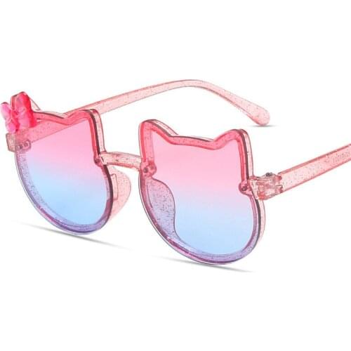 Children Cute Cartoon Sunglasses Girls Boys Shiny Bowknot Sun Glasses Lovely Cat Kids Eyewear Gradient Eyeglasses UV400 Gafas