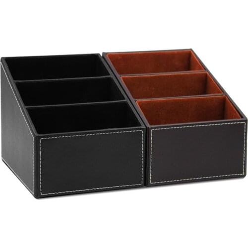 Home Desk Storage Box Table Remote Control CD Stationery Pen PU Leather Holder Desktop Cosmetics Makeup Storage Box Organizer