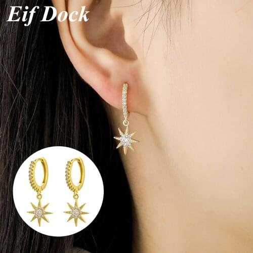 Eif Dock Silver Color Shiny Inlaid Micro Cubic Zircon Star Hoop Earrings Ear Jewelry For Women Party Gifts Dropshipping