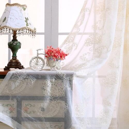 European White Embroidered Voile Curtains Bedroom Sheer Curtains for Living Room Tulle Window Curtains/Panels Window Screening