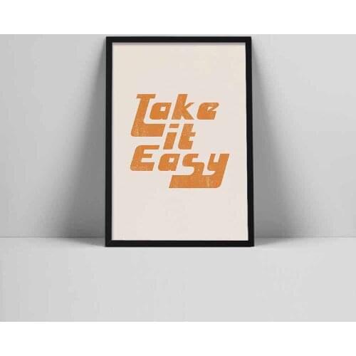 Take It Easy Quote Art Print 1970s Style Poster 70s Font Wall Art Vintage Seventies Typometric Shape Poster Home Decor