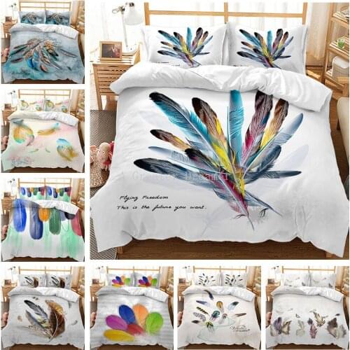 White Feather Bedding Set For Girls Bedroom Colorful Feather 3D Printing Single Duvet Cover Luxury Adults Home Textiles
