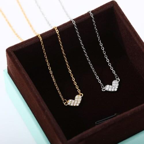 Kpop Heart Choker Necklace For Women Zircon Crystal Wedding Pendant Necklaces Gold Collares Chain Female Jewelry Christmas Gift
