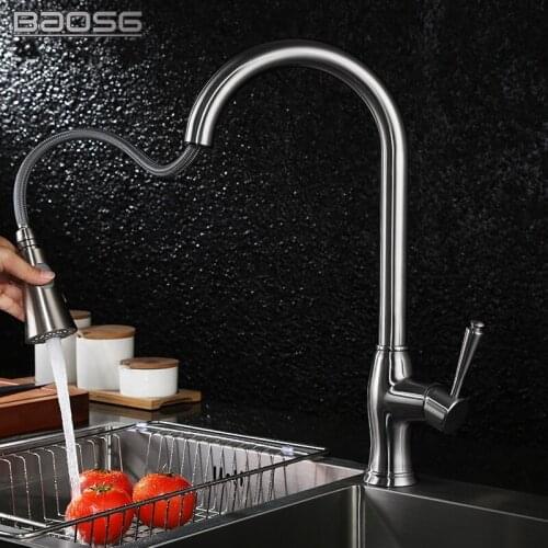 Kitchen Bar Sink Brushed Nickel with Pull Out and Down Two Dual Function Water Mode Sprayer Faucet