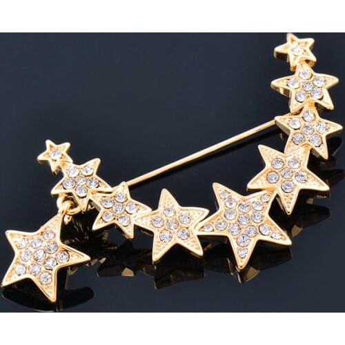 LEEKER Shiny Rhinestone Star Pendant Brooch For Women Vintage Brooch Pin Jewelry 067 LK4
