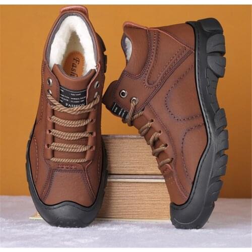 New Winter Men Leather Pure Wool Platform Boots England Fashion Lace-up High Top Keep Warm Sneaker Shoes Plus size 38-47