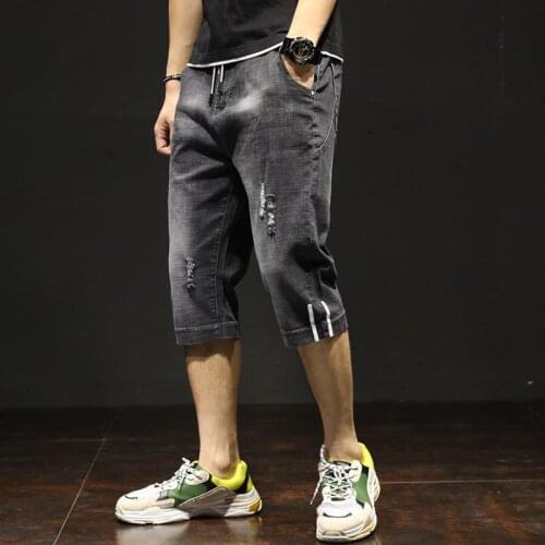 Summer 2020 Fashion Casual thin denim shorts mens Korean trendy loose straight casual hole pants mens calf length jeans