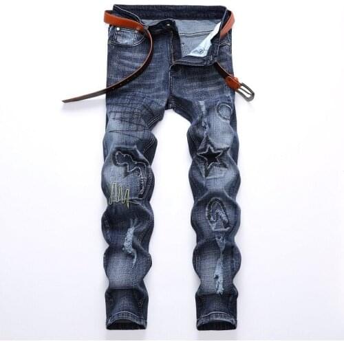 2020 hombre Causal Plus Size 42 Pantalon Homme Jean Biker Jeans Hi-Street Distressed Mens Ripped Jeans