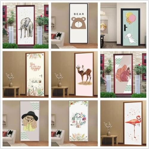 Colorful Balloon Animal Door Stickers Self-adhesive Waterproof Wallpaper For Doors Kids Room Living Room Bedroom Refurbish Mural