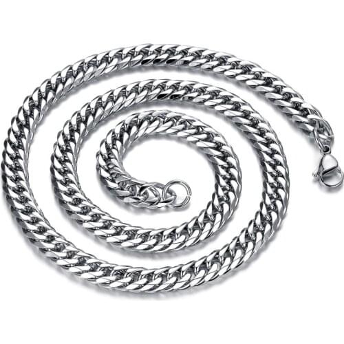 Hot Sale Stainless Steel Silver Color 8mm Thick Charm Link Chain Necklace New Trendy Fashion Chains Necklaces Men Jewelery Gift