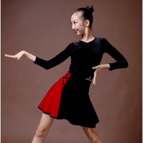 Winter New Latin Dance Top Skirt Exercise Clothes ChildrenS Girls Latin Dance Costumes Competition Performance Clothing DQS331