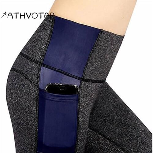 ATHVOTAR Tights Women Pants Hip Lift Side Pockets Running Abdomen Draw Back Sport Leggings Quick Dry Fitness Yoga Gym Clothing