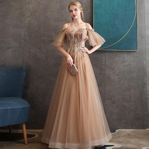 Vintage champagne Evening Dress Sweetheart-Neck Lace Applique Beaded A-Line Tulle Prom Dress Lace-Up Back Party Dress Real Photo