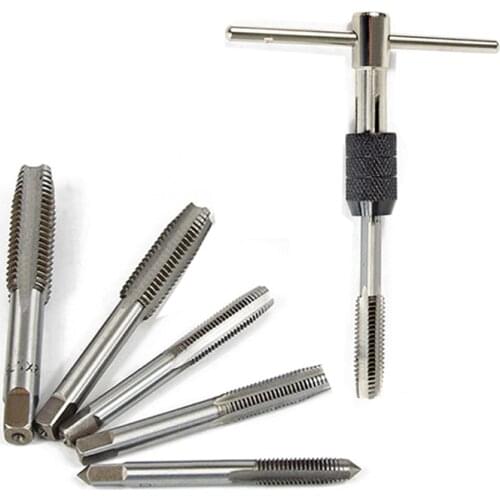 Screw Taps for Metal Dies 6 Pcs M6 M7 M8 M10 M12 Cylindrical Pipe Thread Wrench Set Holder Male Repair Kit Hand Tool Parts