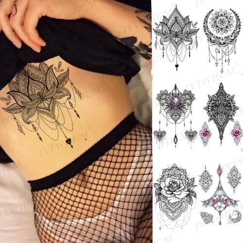 Waterproof Temporary Tattoo Stickers Flash Arm Belly Chest Body Art Black Flower Sketch Womens Tassel Sexy Fake Tatto Sticker