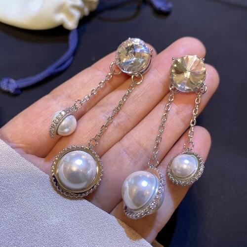 Pearl Tassel Earring Cubic AAA Zircon Fashion Planet Solar System Long Simple Double Ball For Women High Quality Jewelry