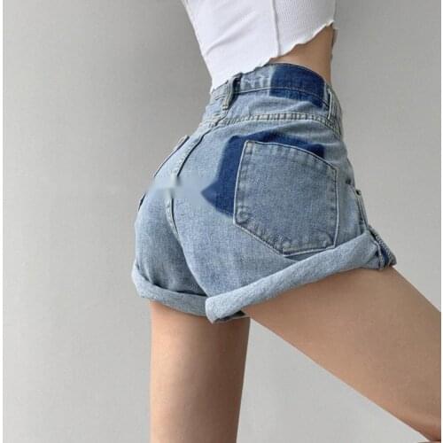 WOMENGAGA Summer Hot Girls Curled Edge Washed Denim Short Jeans Womens Thin High Waist Straight Korean Women Pants JC0H