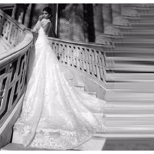 Sexy Backless O-neck Long Sleeve Lace Applique Bridal Dress Vestido De Noiva Robe Mariage Mermaid Wedding Gowns 2021