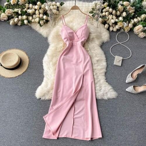 Guilantu 2021 Summer Sexy Club Evening Party Maxi Dresses Women Spaghetti Strap Backless Bodycon Long Dress Elegant Office Dress