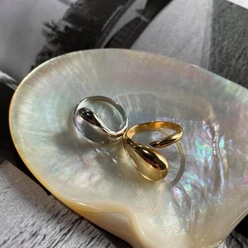 1pc 100% Authentic 925 sterling silver Glossy Smooth Gold /White Irregular Waterdrop Wider Ring adjust TLJ1089