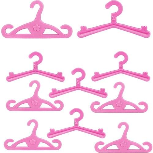 10 Pcs / Lot Pink Hangers Mixed Style Pattern Dress Clothes Accessories for Monster High Doll 10'' Puppet Wardrobe Kids DIY Toy