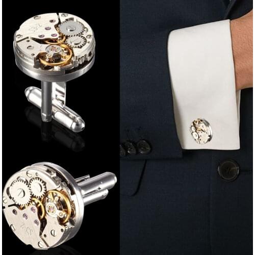 2Pcs Fashion Women Men Mechanical Watch Movement Cufflinks Shirt Sleeve Buttons bullet aircraft modeling Cufflinks Christmas Gif