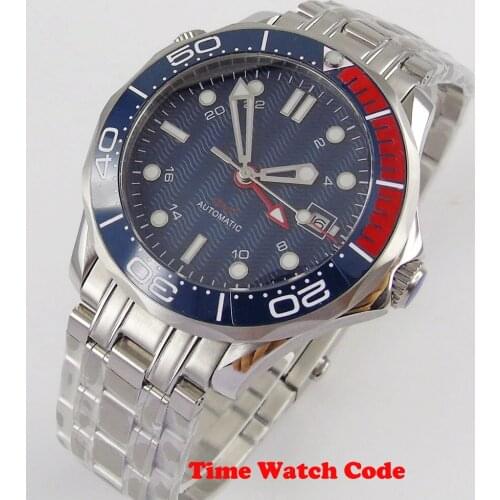 41mm automatic mens Wristwatch Sterile blue dial Sapphire glass date window GMT Mechanical mens watches bracelet ceramic bezel