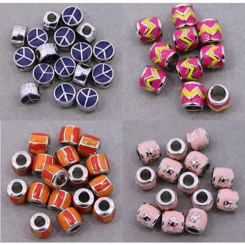 6pcs 9*10mm multiple styles Metal Big Hole color Enamel Bead Charms For DIY Bracelet Necklace Jewelry Making